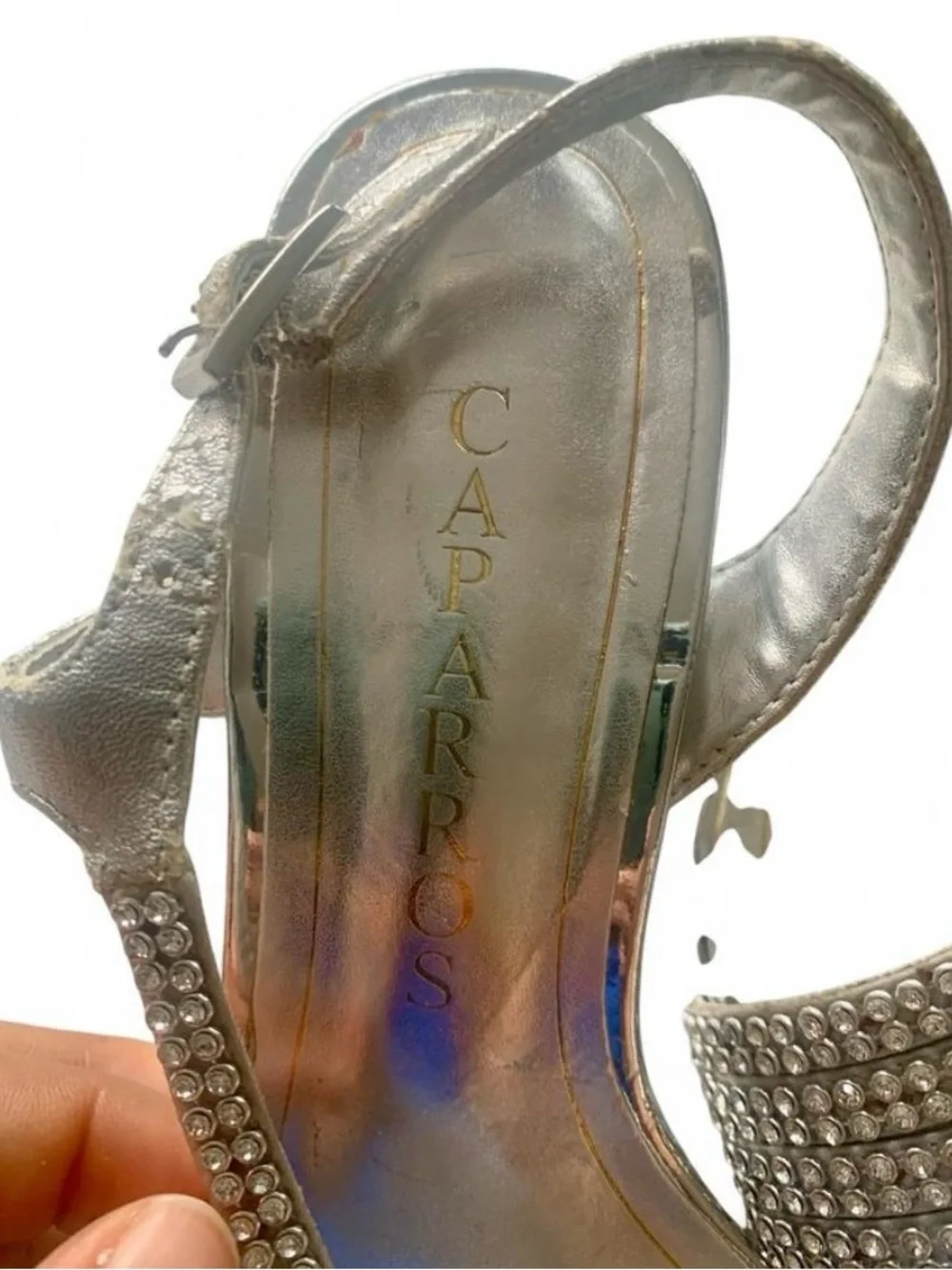 Caparros Silver rhinestone kitten heel sandals size 5.5 B sparkly retro open toe